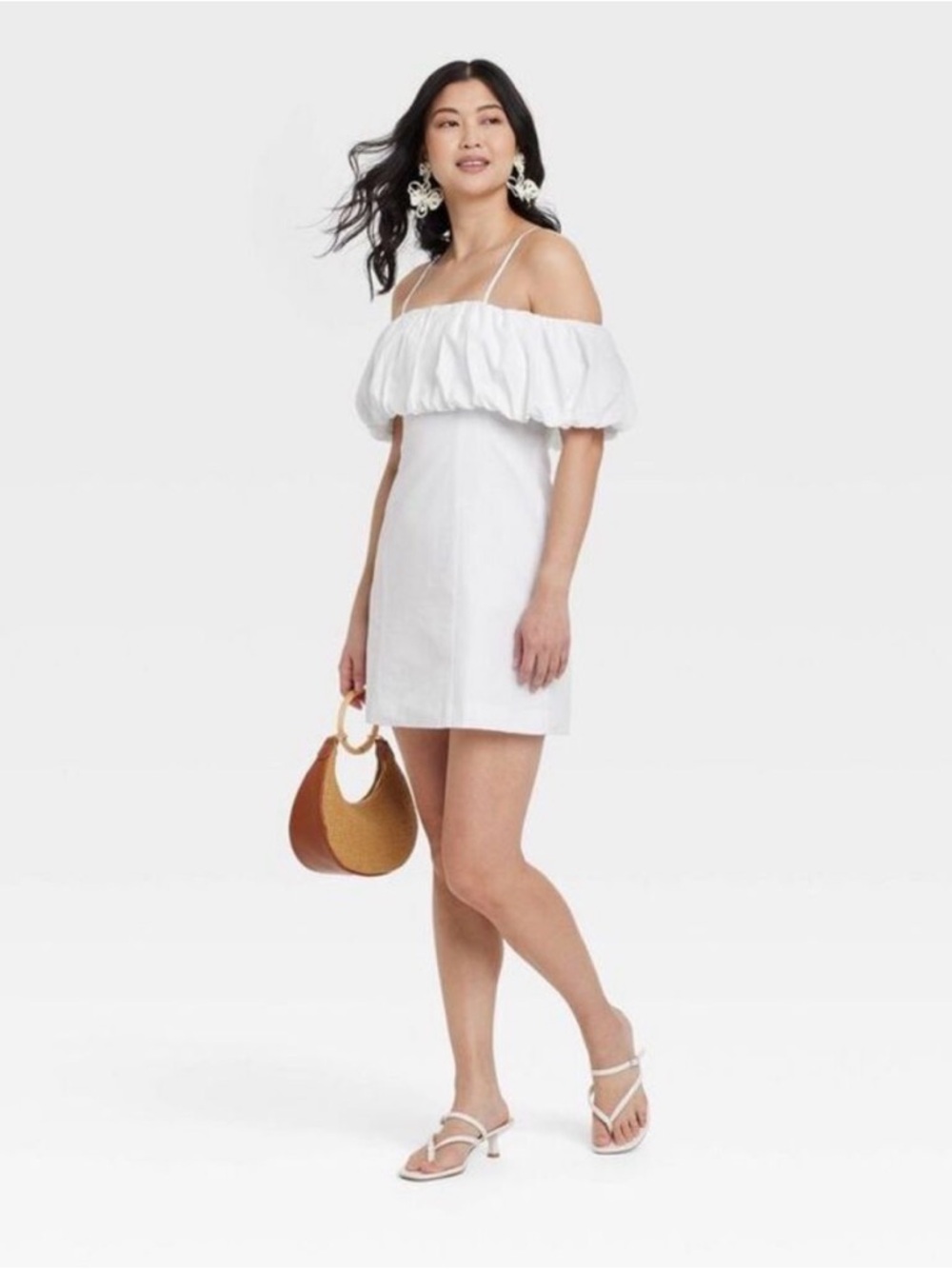 A New Day Women's Off the Shoulder White Ruffle Mini A-Line Dress New